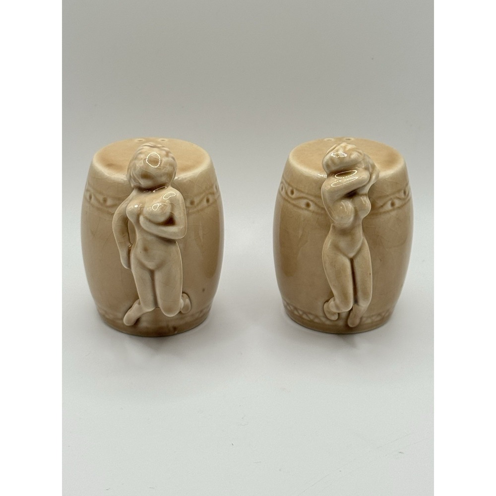 Vintage Ceramic Naked Lady on Barrel Salt & Pepper Shakers Set Of 2 - Picture 2 of 10